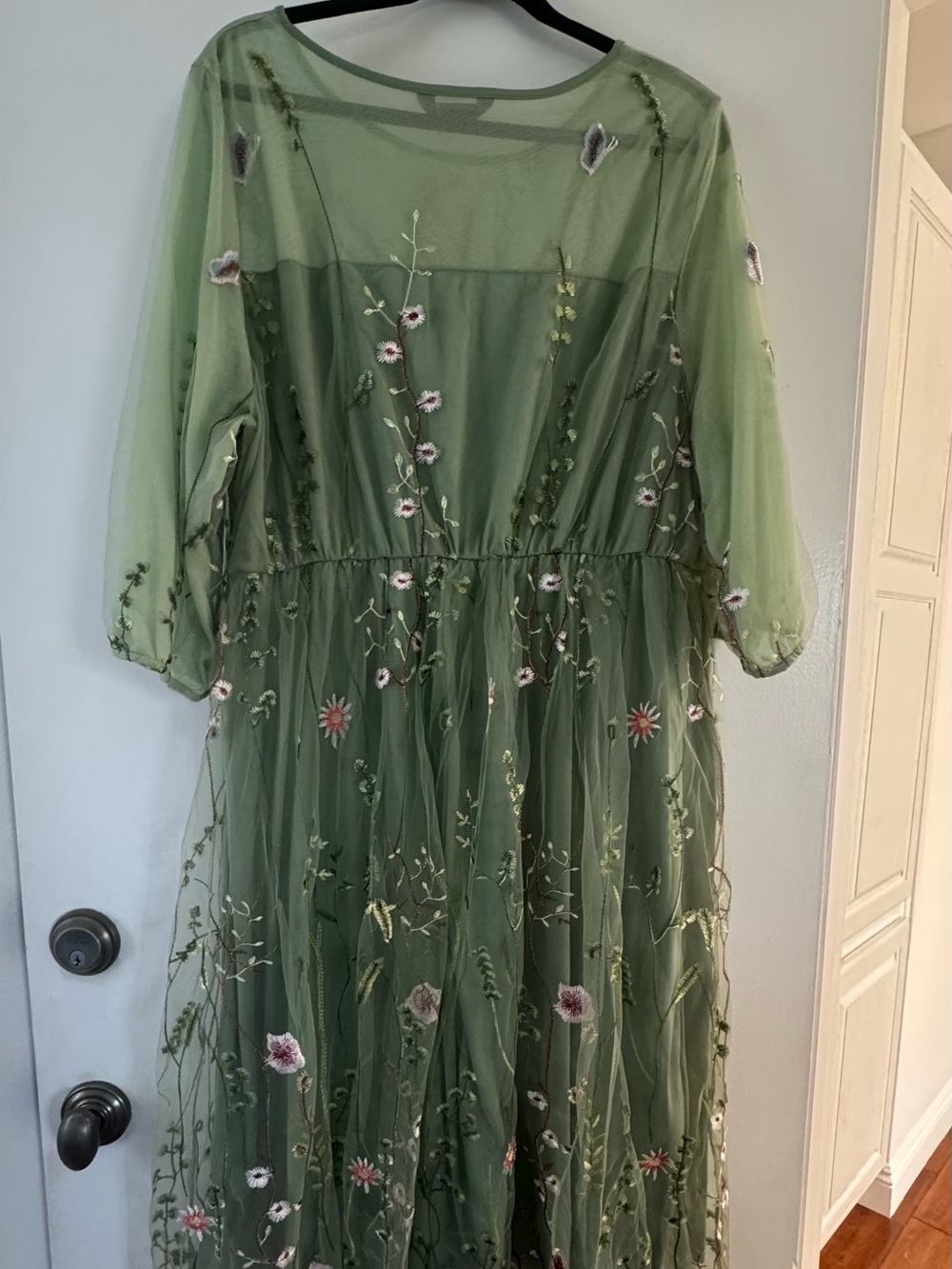 BloomChic Green Embroidered Midi Dress with Floral Accent - Picture 5 of 7